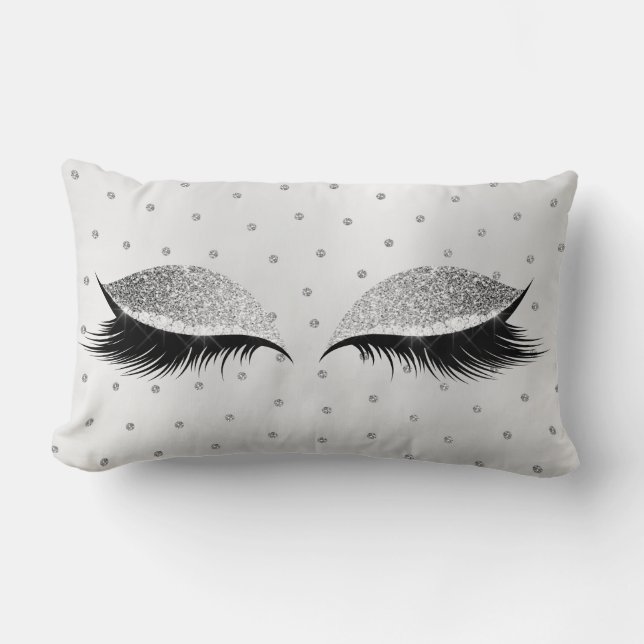 Gray Silver Glitzer Eyes Makeup Lashes Swarovski Lendenkissen (Vorderseite)