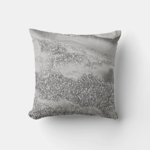 Gray Silver Glitzer Luxury Agate Geode Kissen