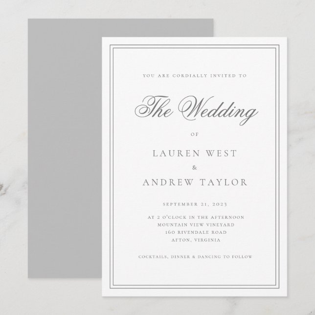 Gray Silver Moderne Minimalistisch die Hochzeit vo Einladung (Vorne/Hinten)