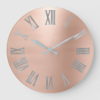 Gray Silver Pink Rose Gold Metallic römische Zahl Große Wanduhr