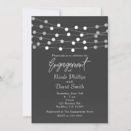 Gray Silver String Lights Moderne Verlobung Einladung