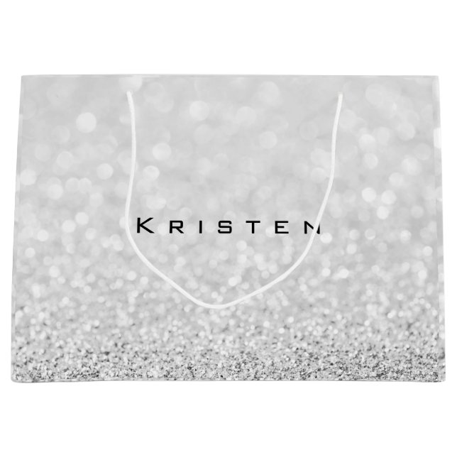 Gray Silver White Glitzer Gefallen Geschenk Kriste Große Geschenktüte (Vorderseite)
