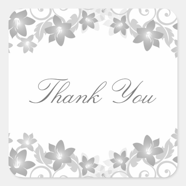 Gray Simple Floral Danke Stickers (Vorderseite)