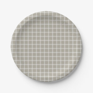Gray Simple Gingham Gender Neutral Baby Shower Pappteller