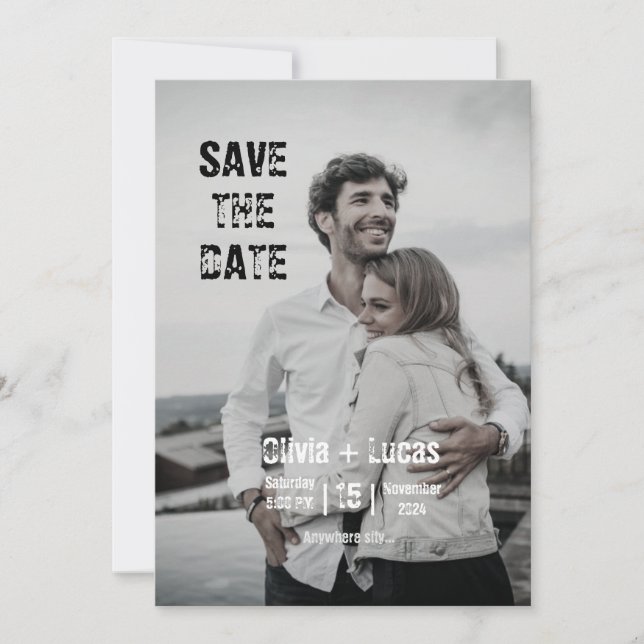 Gray Simple Minimalistisch Trendy Foto Save the Da Einladung (Vorderseite)