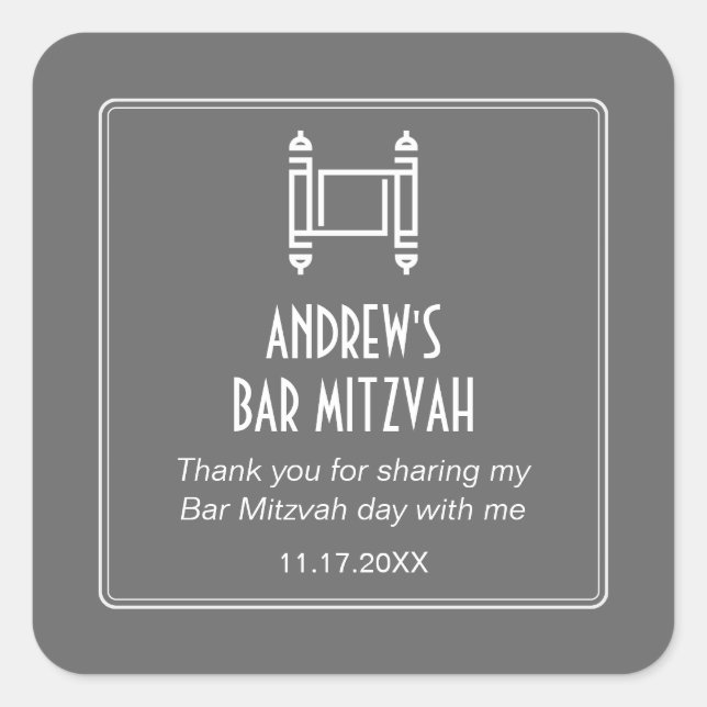 Gray Simple Torah Bar Mitzvah Quadratischer Aufkleber (Vorderseite)