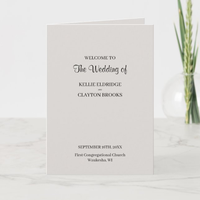 Gray Simple Wedding Folding Program Programm (Vorderseite)
