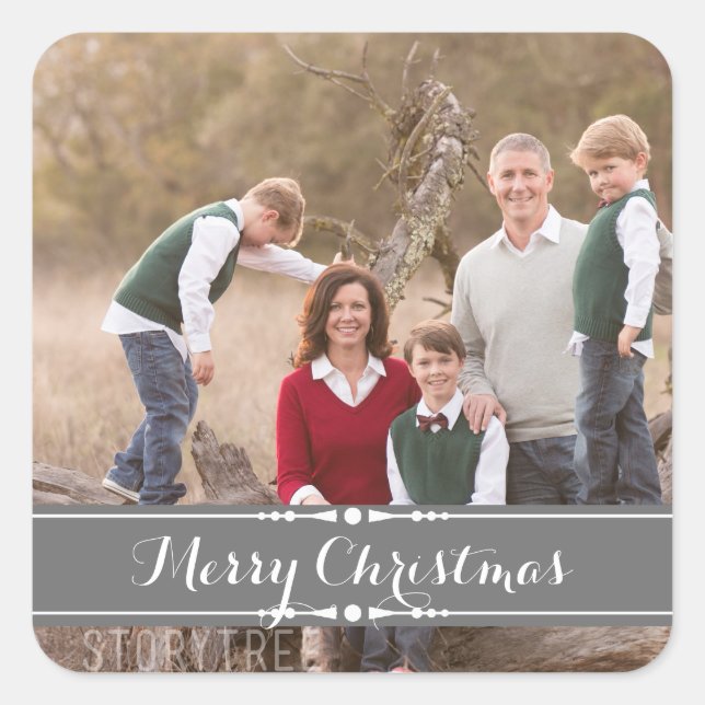 Gray Simply Chic Holiday Foto Stickers (Vorderseite)