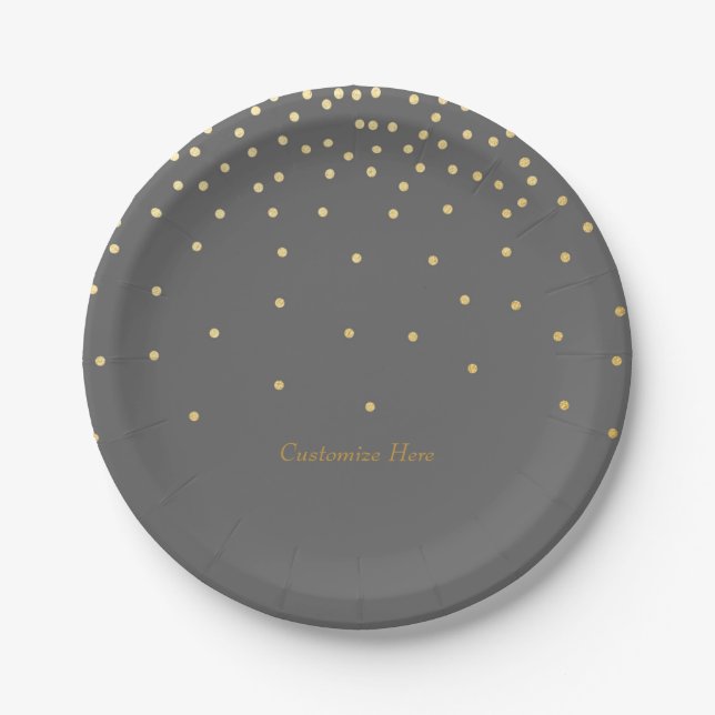 Gray & Small Gold Foil Confetti Dots Party Teller (Vorderseite)
