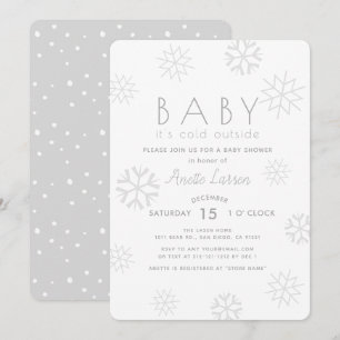 Gray Snowflakes Baby seine kalte Außendusche Einladung