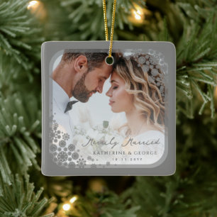 Gray Snowflakes Rahmen Modernes Holiday Wedding Fo Keramikornament