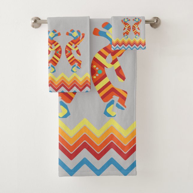 Gray Southwestern Kokopelli Badetuch Set (Insitu)