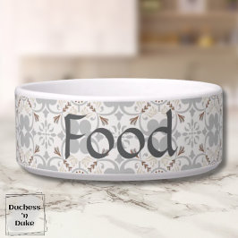 Gray Spanish Tile Personalized Dog Food Bowl  Napf