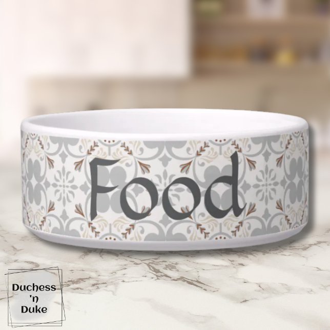 Gray Spanish Tile Personalized Dog Food Bowl  Napf (Dog Food Bowl - Gray Spanish Tile Personalized)