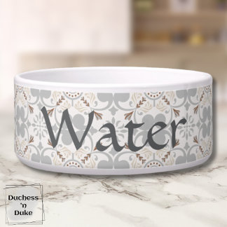 Gray Spanish Tile Personalized Dog Water Bowl  Napf