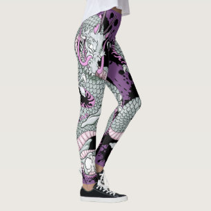 Gray Splash Tattoo Dragon auf Lila Leggings