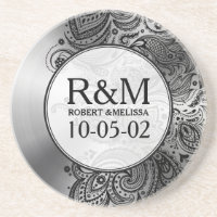Gray Stainless Steel Look Black Paisley Lace