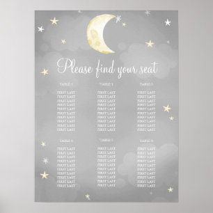 Gray Star Moon Sky Baby Shower Seekarte Poster