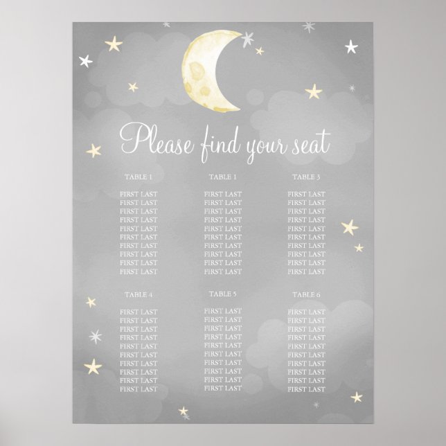 Gray Star Moon Sky Baby Shower Seekarte Poster (Vorne)