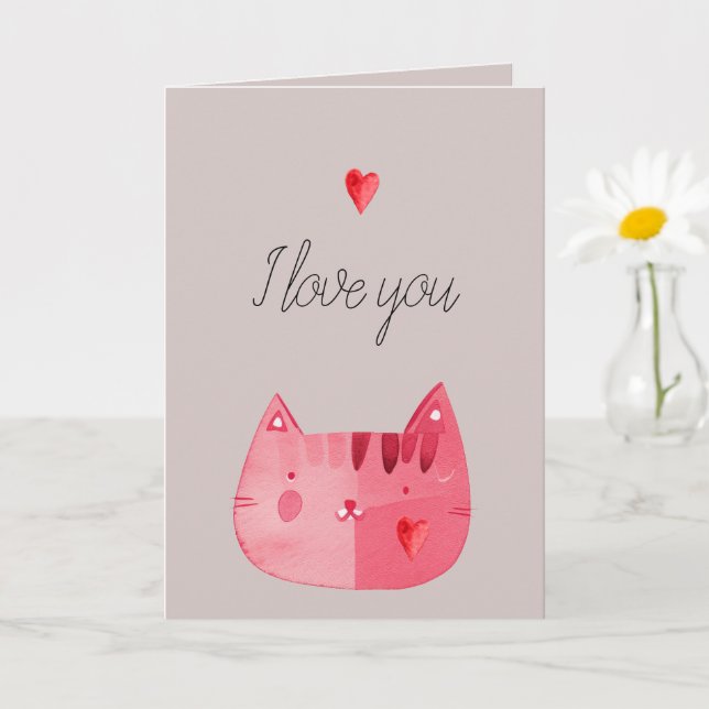 Gray Stone Red Cat Hearts Liebe You Karte (Kleine Pflanze)