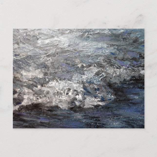 Gray Stormy Beach Malerei Ozeanwellen Postkarte (Vorderseite)