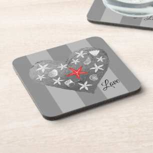 Gray Stripe Coastal Thema Seashell Starfish Herz Getränkeuntersetzer
