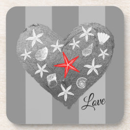 Gray Stripe Coastal Thema Seashell Starfish Herz Getränkeuntersetzer
