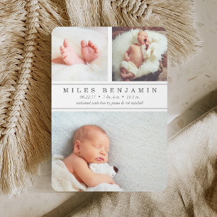 Gray Stripe Photo Collage Birth Announcement Ankündigung