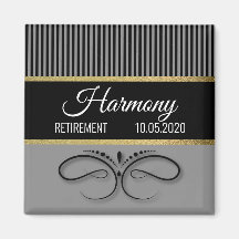 Gray Stripes and Butterfly Scroll - Gold Foil