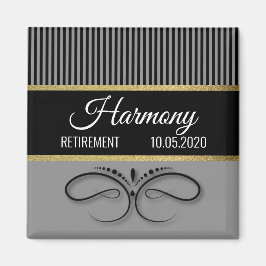 Gray Stripes and Butterfly Scroll - Gold Foil Magnet