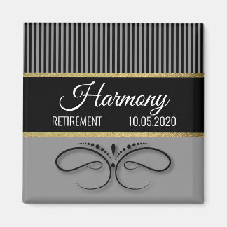 Gray Stripes and Butterfly Scroll - Gold Foil Magnet