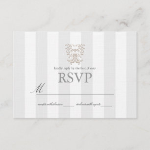 Gray Stripes & Brown Damask Wedding UAWG RSVP Karte
