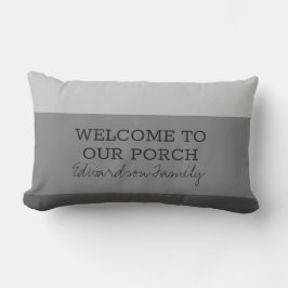 Gray stripes welcome porch family name kissen für draußen