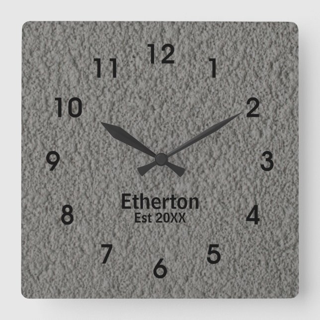 Gray Stucco Pattern Acrylic Wall Clock Quadratische Wanduhr (Vorderseite)