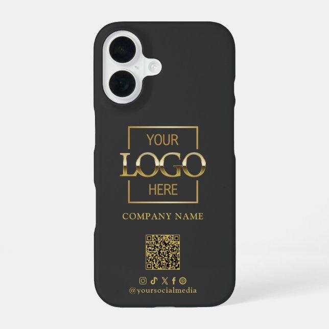 Gray Stylish Minimalist Business Logo & QR Code iPhone 16 Hülle (Rückseite)