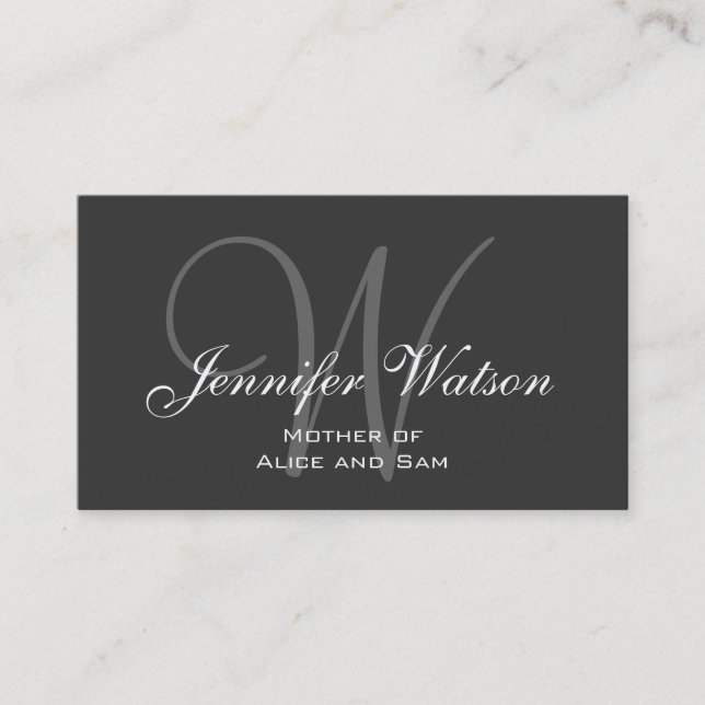 Gray Stylish Monogram Mommy Calling Card Telefonnummerkarte (Vorderseite)