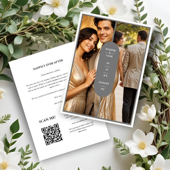 Gray Stylish Oval Minimalistisch 2 Fotos Hochzeit Save The Date (Grey Stylish Oval Minimalist 2 Photos Wedding Save The Date)