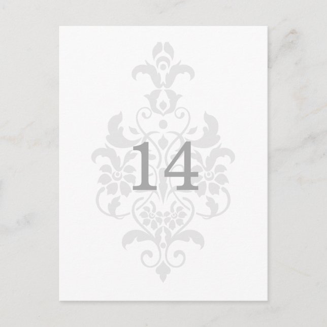 Gray Subtle Damask Tischnummer Postkarte (Vorderseite)