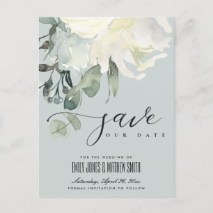 GRAY SUBTLE IVORY WHITE FLORAL BUNCH SAVE THE DATE ANKÜNDIGUNGSPOSTKARTE