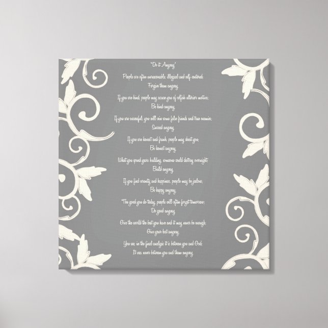 Gray Swirl "Do It Anyway" Wrapped Canvas Print Leinwanddruck (Vorderseite)