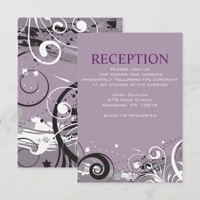 GRAY SWIRLS Carte de réception de mariage juif (Devant / Derrière)
