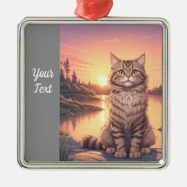 Gray Tabby Cat am See Ornament Aus Metall (Vorne)