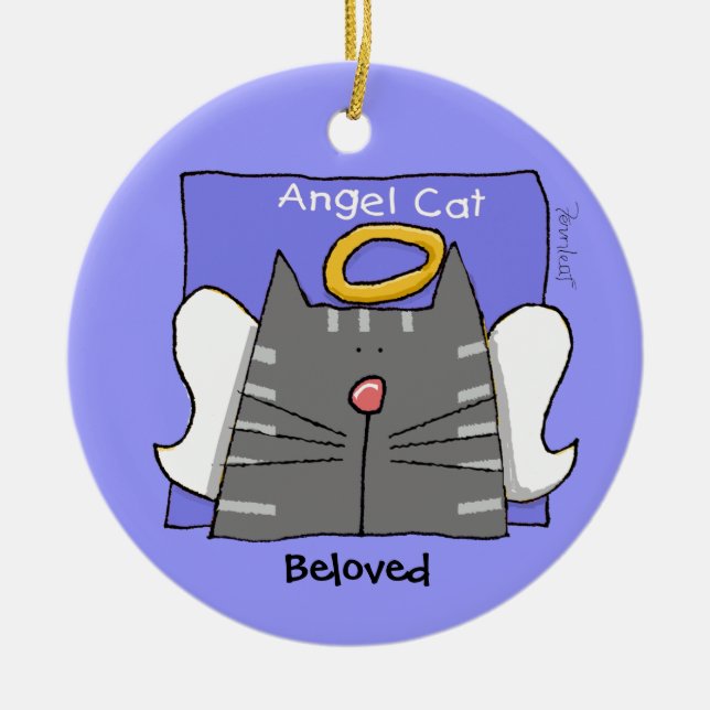 Gray Tabby Cat Angel Personalize Keramik Ornament (Vorne)