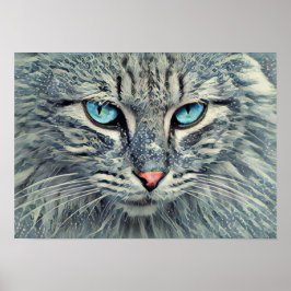 Gray Tabby Cat-Blue Eyes Poster