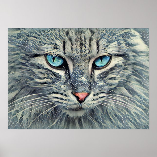 Gray Tabby Cat-Blue Eyes Poster (Vorne)
