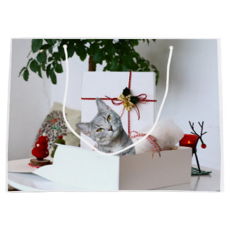 Gray tabby cat Christmas Große Geschenktüte