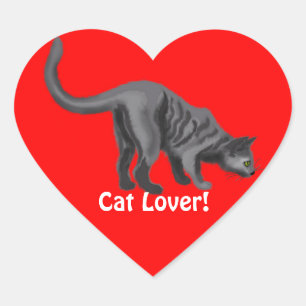 Gray Tabby Cat Lover Heart Stickers