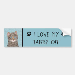 Gray Tabby Cat Malerei - Niedliche Original Katze  Autoaufkleber