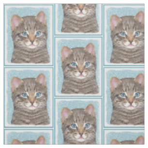 Gray Tabby Cat Malerei - Niedliche Original Katze  Stoff
