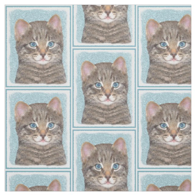 Gray Tabby Cat Malerei - Niedliche Original Katze  Stoff (Muster)